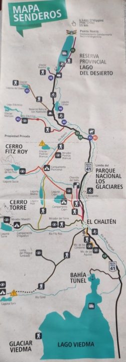 Carte itinéraire de randonnée el chalten